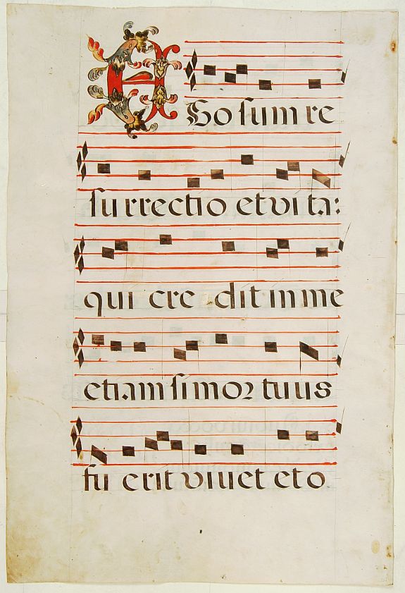 ANTIPHONER, Leaf of manuscript music from an Antiphoner., antique map, old maps