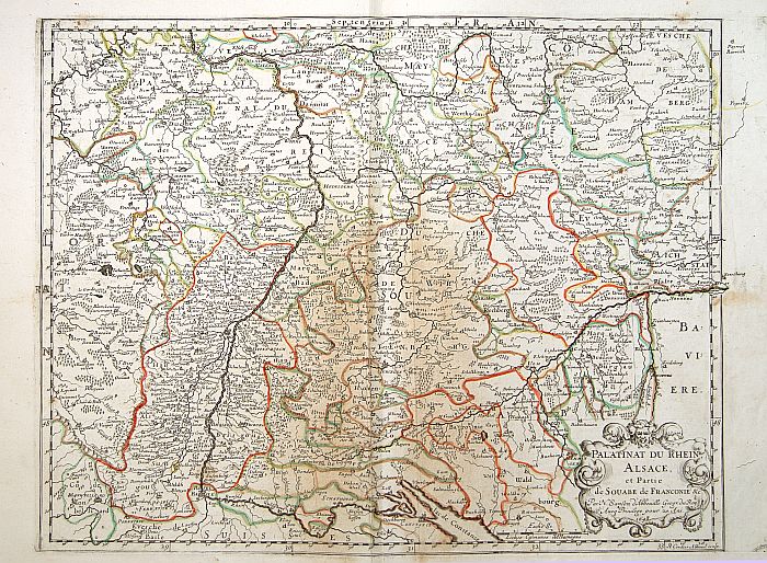 SANSON, N. / MARIETTE, P.,  Palatinat du Rhein Alsace Souabe de Franconie.., antique map, old maps