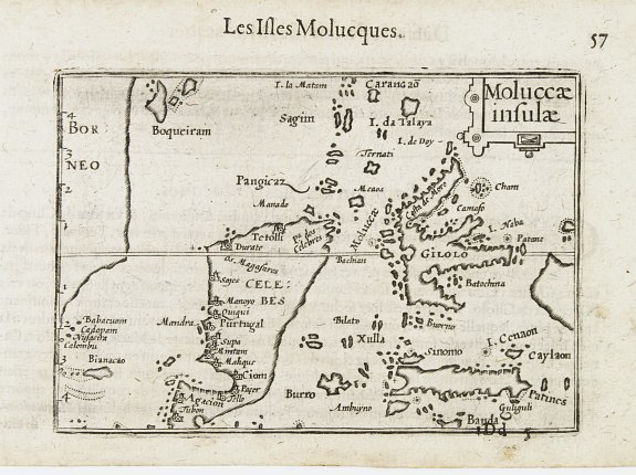 LANGENES,B.,  Moluccae Insulae [Molucca]., antique map, old maps