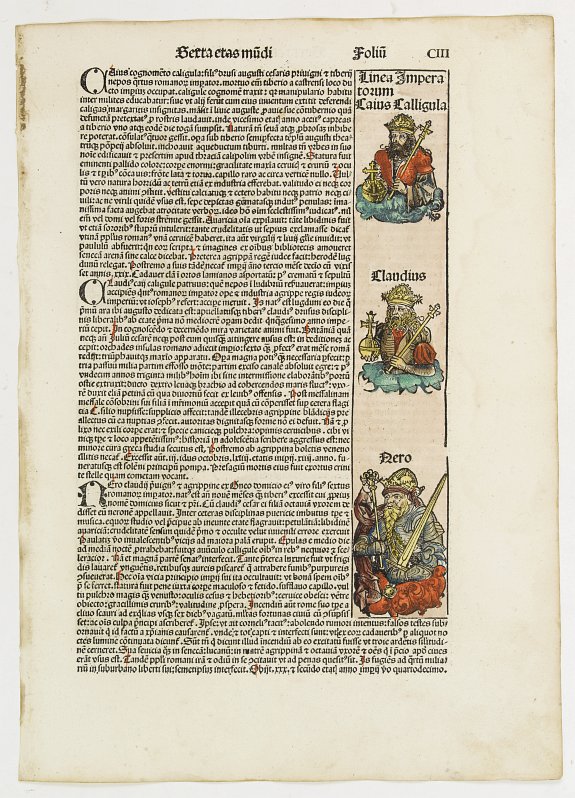 SCHEDEL, H., Sexta etas mudi. Linea Imperatorum Laius Caligula.. Folio CIII, antique map, old maps