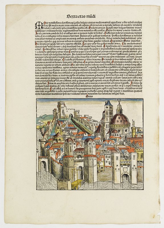 SCHEDEL, H.,  Sexta etas Mudi. Metis. [Metz]  Folio CX, antique map, old maps