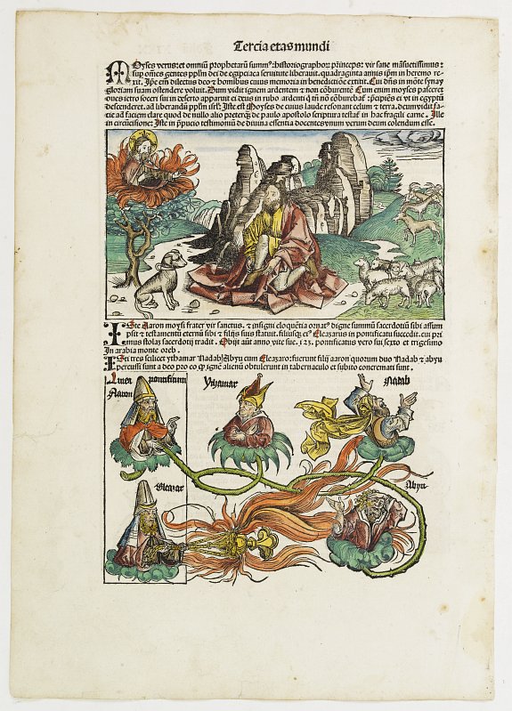 SCHEDEL, H., Tercia Etas Mundi. Moses / Aaron / Job .., antique map, old maps