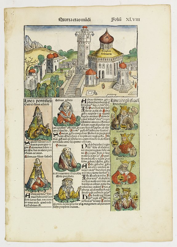 SCHEDEL, H.,  Quarta Etas Mudi. / Perusia [Perugia, Italy - Temple of Salomon] / Folio XLVIII., antique map, old maps