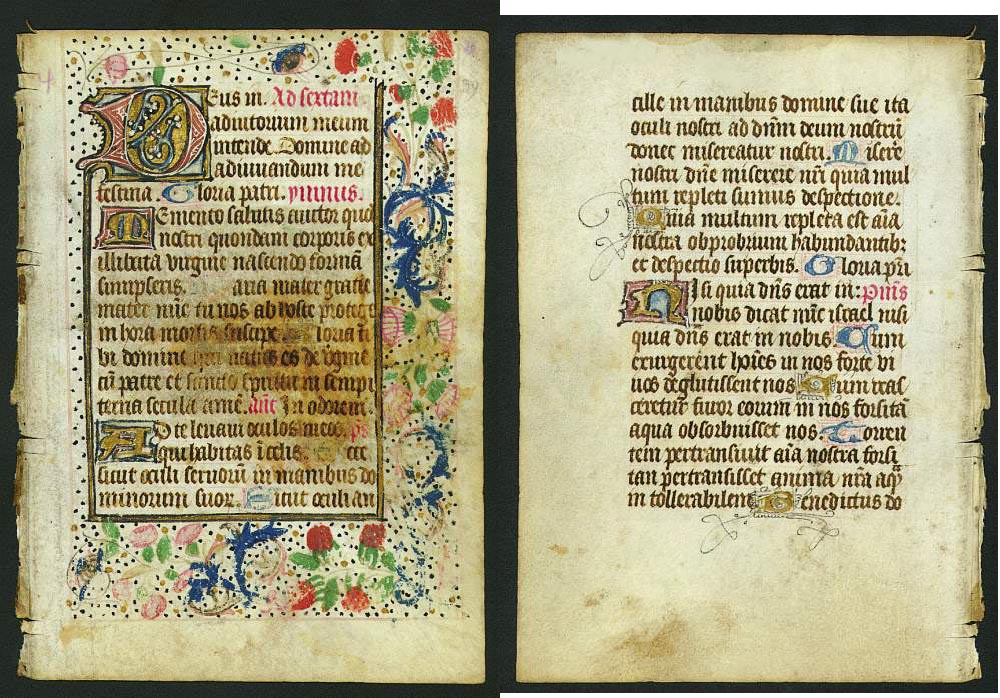 BOOK OF HOURS, Leaf on vellum from a manuscript Book of Hours., antique map, old maps