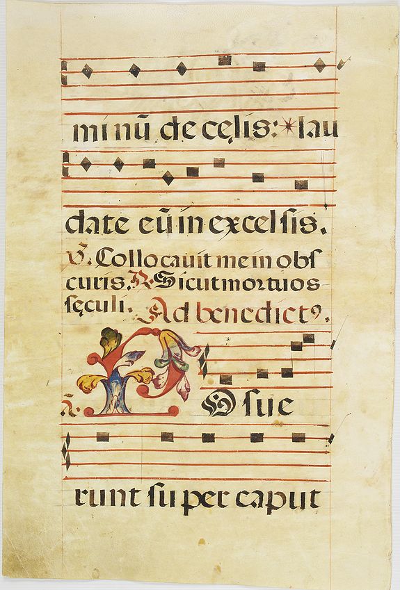 ANTIPHONER, Leaf of manuscript music from an Antiphoner., antique map, old maps