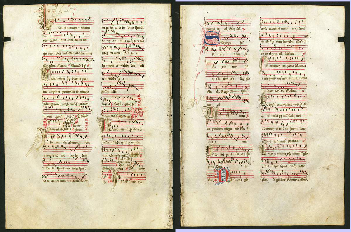 ANTIPHONARIUM, Leaf on vellum from an antiphonary., antique map, old maps