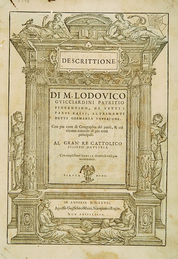 GUICCIARDINI,L. / SYLVIUS,  [Title Page] Descrittione di M. Lodovico Guicciardini patritio Fiorentino.., antique map, old maps