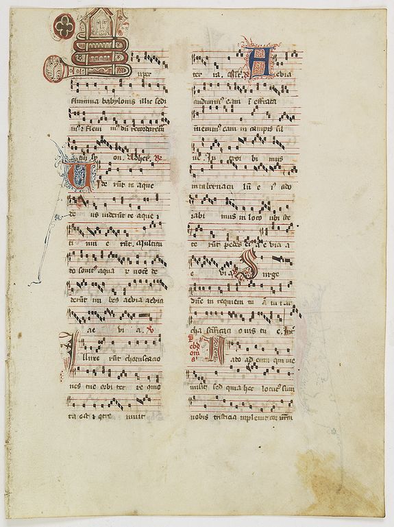 ANTIPHONARIUM, Leaf on vellum from an antiphonary., antique map, old maps