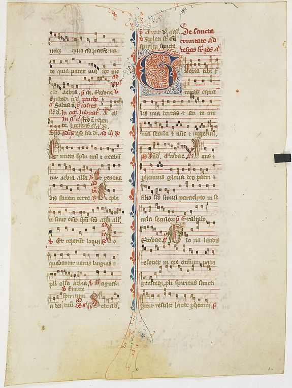 ANTIPHONARIUM, Leaf on vellum from an antiphonary., antique map, old maps