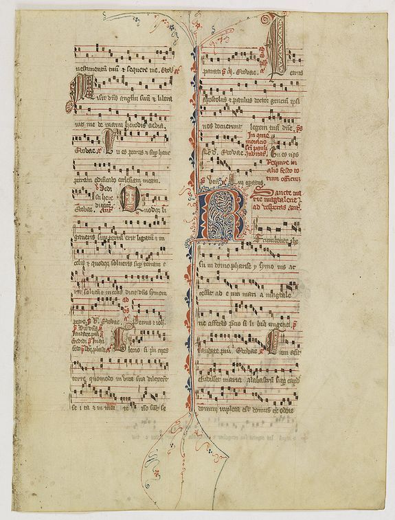 ANTIPHONARIUM, Leaf on vellum from an antiphonary., antique map, old maps