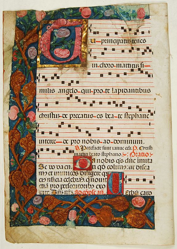 ANTIPHONARIUM, Leaf on vellum from a antiphonary., antique map, old maps