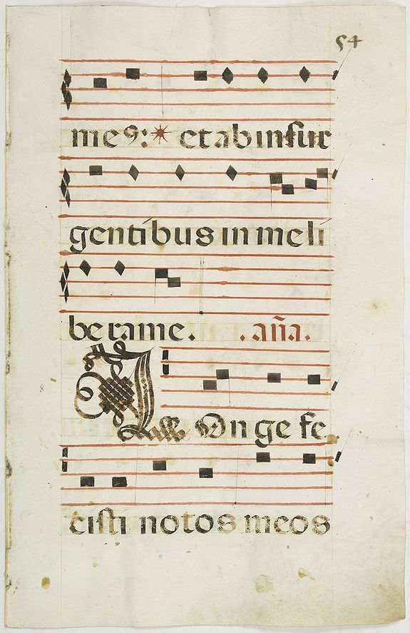 ANTIPHONER, Leaf of manuscript music from an Antiphoner., antique map, old maps