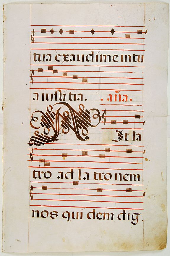 ANTIPHONER, Leaf of manuscript music from an Antiphoner., antique map, old maps