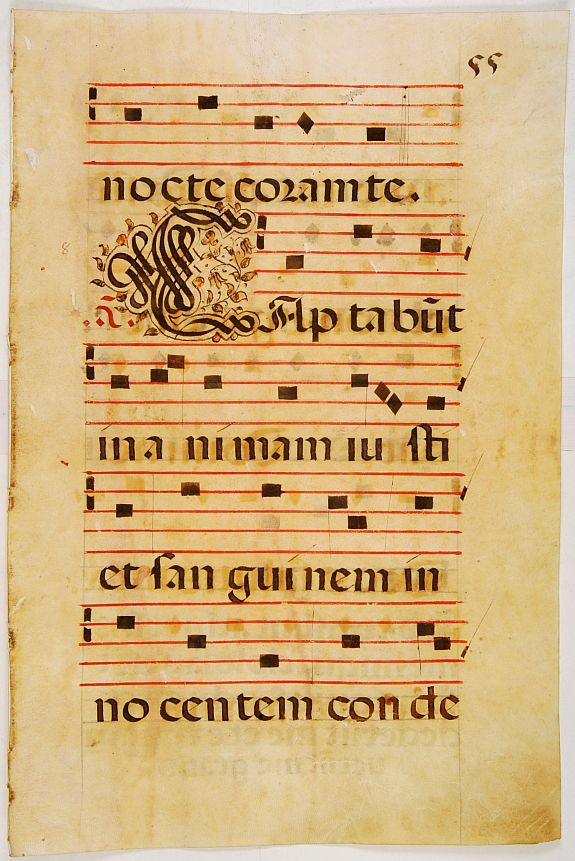 ANTIPHONER, Leaf of manuscript music from an Antiphoner., antique map, old maps