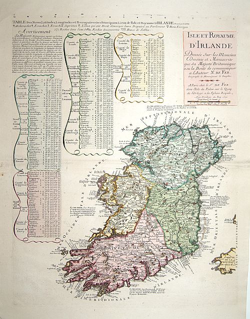 DE FER,N., Isle et Royaume d'Irlande.., antique map, old maps