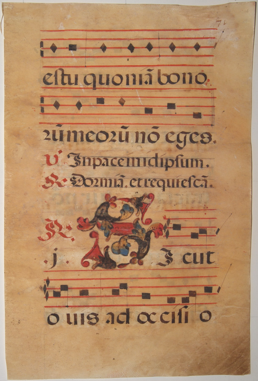 ANTIPHONER, Leaf of manuscript music from an Antiphoner., antique map, old maps