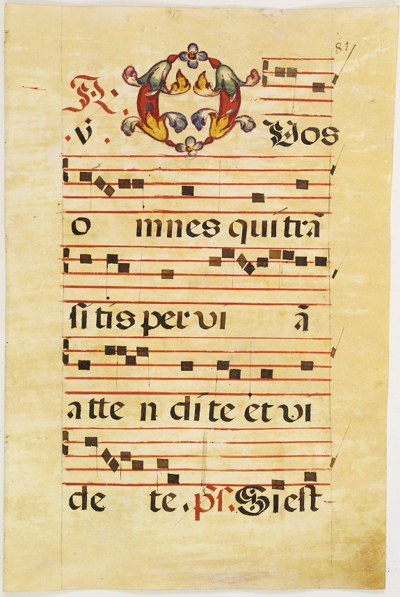 ANTIPHONER, Leaf of manuscript music from an Antiphoner., antique map, old maps