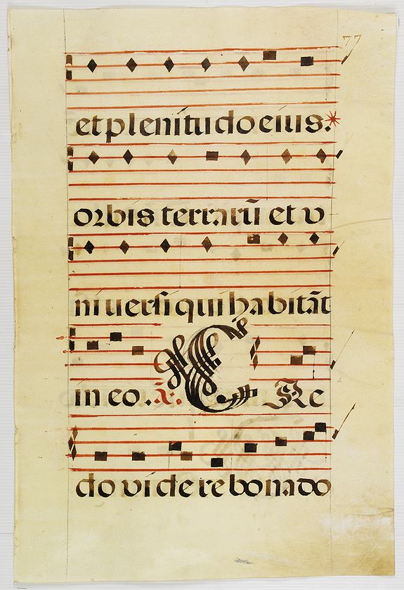 ANTIPHONER, Leaf of manuscript music from an Antiphoner., antique map, old maps