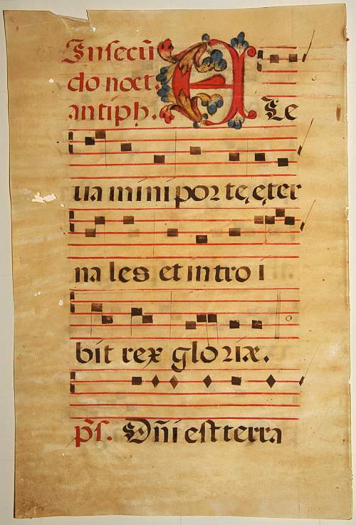 ANTIPHONER, Leaf of manuscript music from an Antiphoner., antique map, old maps