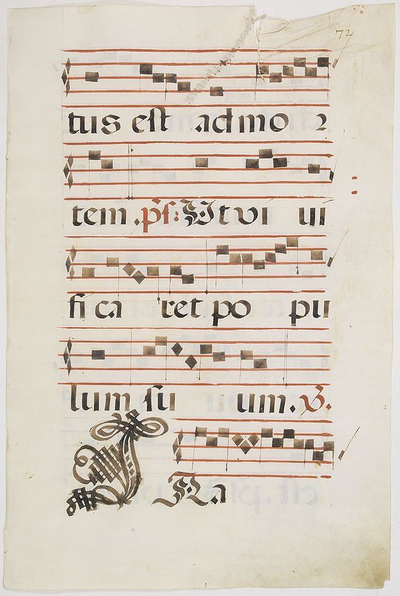 ANTIPHONER, Leaf of manuscript music from an Antiphoner., antique map, old maps