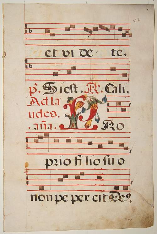 ANTIPHONER, Leaf of manuscript music from an Antiphoner., antique map, old maps