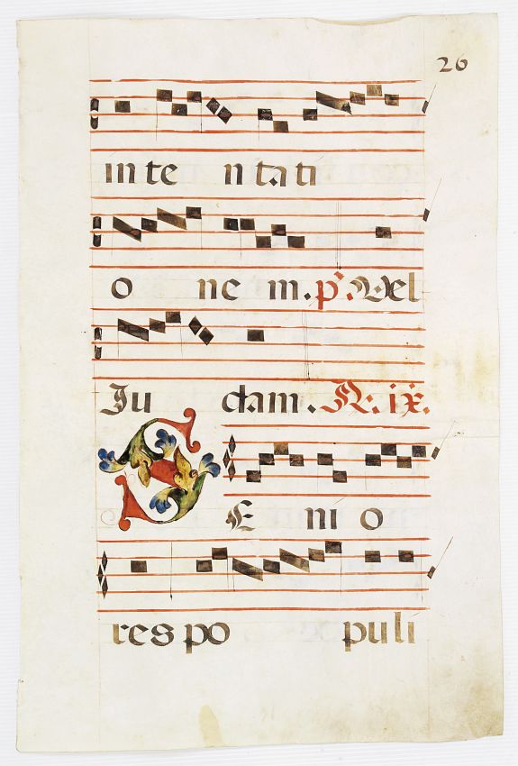 ANTIPHONER, Leaf of manuscript music from an Antiphoner., antique map, old maps