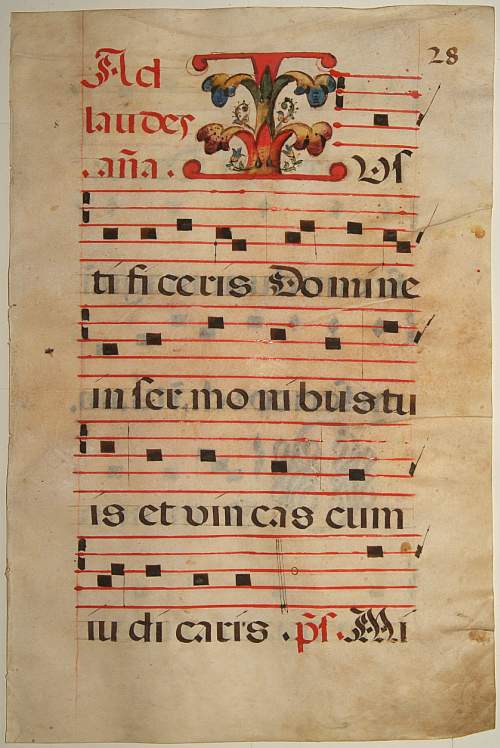 ANTIPHONER, Leaf of manuscript music from an Antiphoner., antique map, old maps