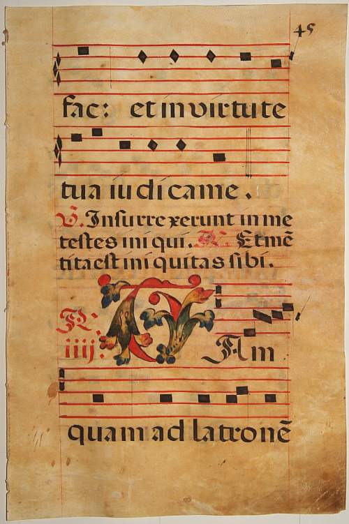 ANTIPHONER, Leaf of manuscript music from an Antiphoner., antique map, old maps