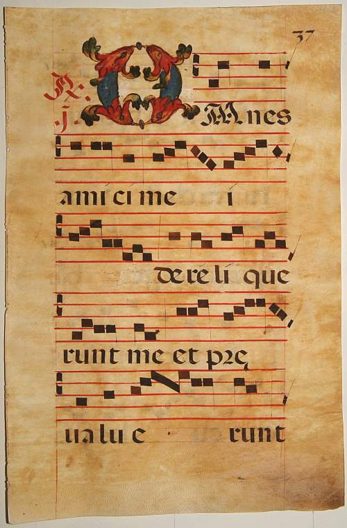 ANTIPHONER, Leaf of manuscript music from an Antiphoner., antique map, old maps
