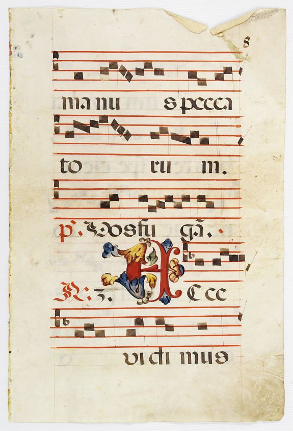 ANTIPHONER, Leaf of manuscript music from an Antiphoner., antique map, old maps