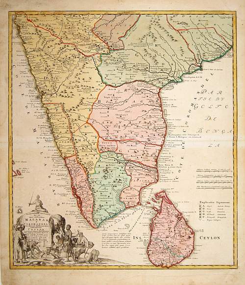 HOMANN HEIRS., Peninsula Indiae Malabar Coromandel Ceylon., antique map, old maps