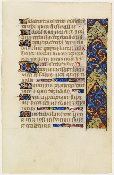 BOOK OF HOURS, Leaf on vellum from a manuscript Book of Hours., antique map, old maps