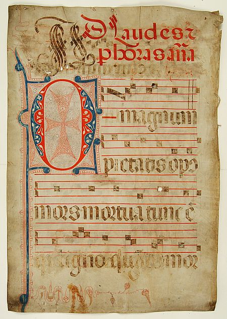 ANTIPHONARIUM, Giant leaf on vellum from an antiphonary., antique map, old maps
