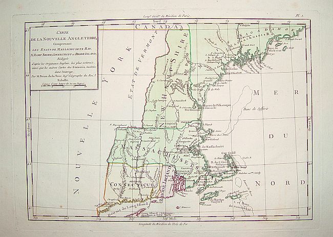 BRION DE LA TOUR, L., Cart de la Nouvelle Angleterre, Comprenant.., antique map, old maps