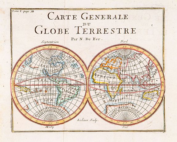 DE FER,N., Carte generale du Globe Terrestre., antique map, old maps