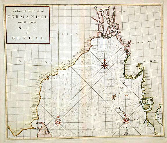 SENEX,J., A Chart of the Coast of Cormandel and the great Bay of B.., antique map, old maps