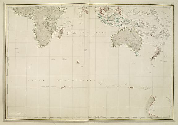 VINCENDON DUMOULIN.,  [no title] Australia, New Zealand, Indonesia, Africa, etc., antique map, old maps