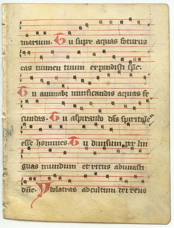 ANTIPHONARIUM, Leaf on vellum from an antiphonary., antique map, old maps