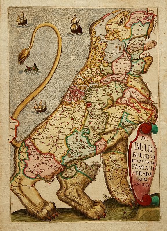STRADA, De Bello Belgico de cas prima Famiani Stradae rom. Soc.Iesv., antique map, old maps