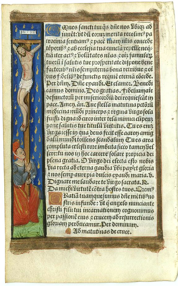 BOOK OF HOURS, Leaf from a printed Book of Hours on vellum., antique map, old maps