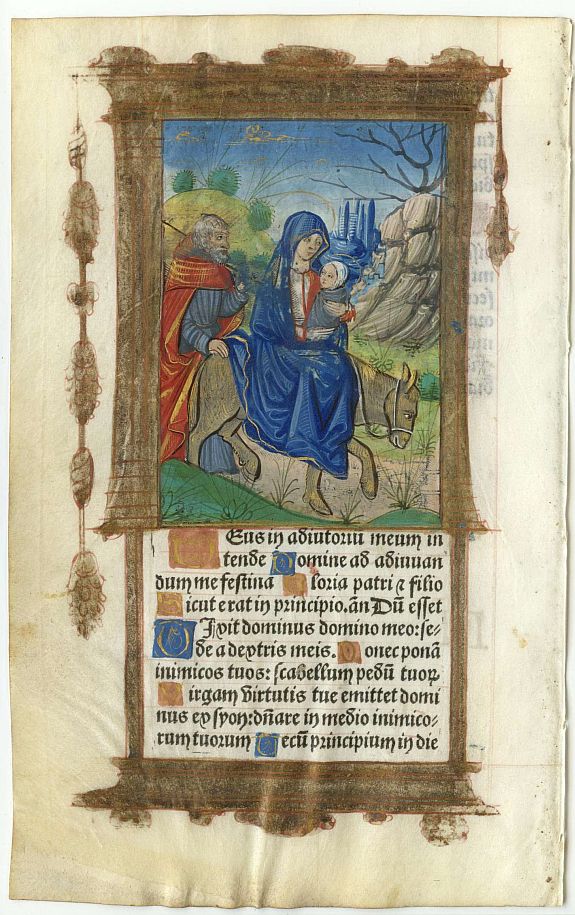 BOOK OF HOURS, Leaf from a printed Book of Hours on vellum., antique map, old maps
