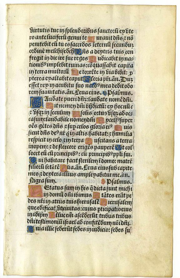 BOOK OF HOURS, Leaf from a printed Book of Hours on vellum., antique map, old maps