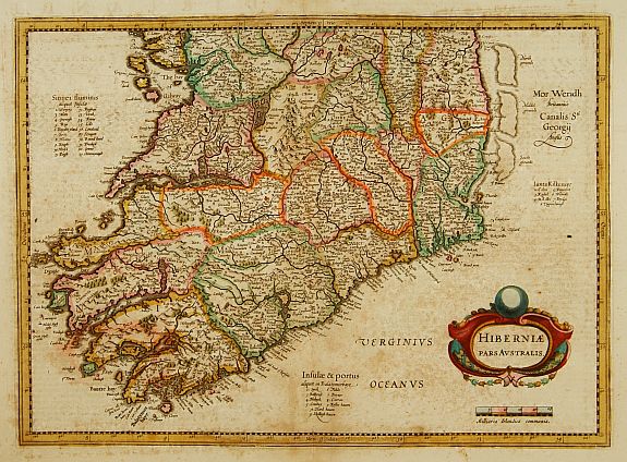 HONDIUS,H., Two maps: Hiberniae pars Australis/.., antique map, old maps