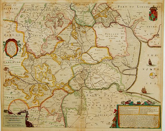 HONDIUS, H., A general Plott and description of the Fennes.., antique map, old maps