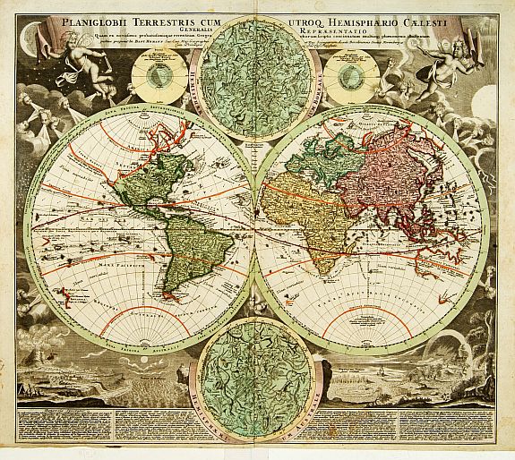 HOMANN,J.B., Planiglobii Terrestris Cum Utroq Hemisphaerio.., antique map, old maps