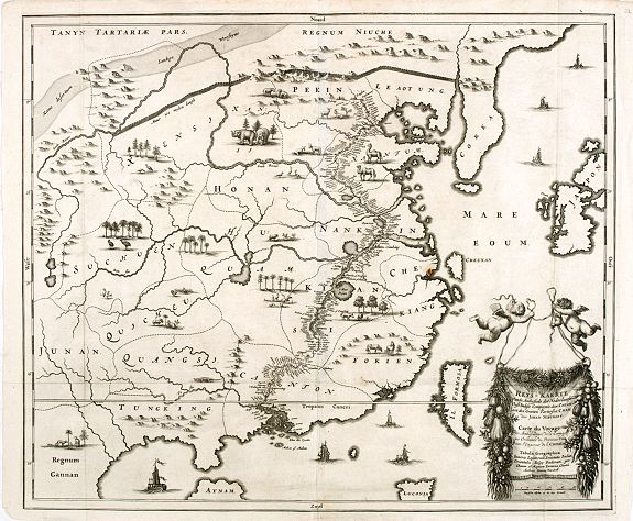MONTANUS, A., Reys-Kaerte vande Ambassade der Nederlandse Oost Indise Compagnie door China aen den Grooten Tartarsen Cham door Johan Nieuhoff. . ., antique map, old maps