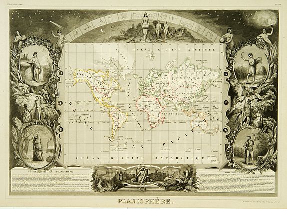 LEVASSEUR,V., Planisphére., antique map, old maps