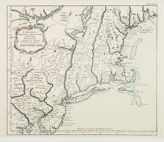 BELLIN,J.N., Carte de la Nouvelle Angleterre New York Pensilvanie.., antique map, old maps