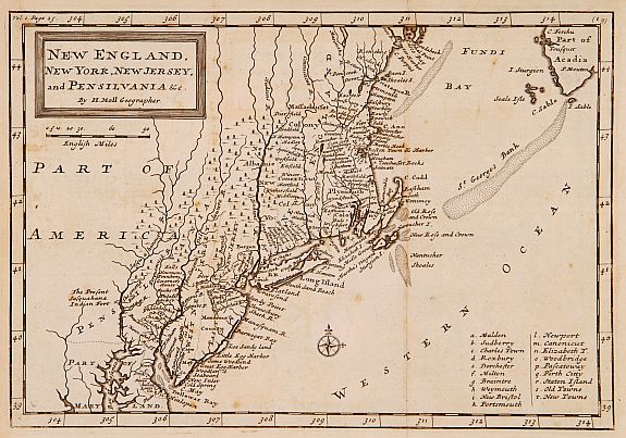 MOLL,H., New England, New York, New Jersey, and Pensilvania &c., antique map, old maps