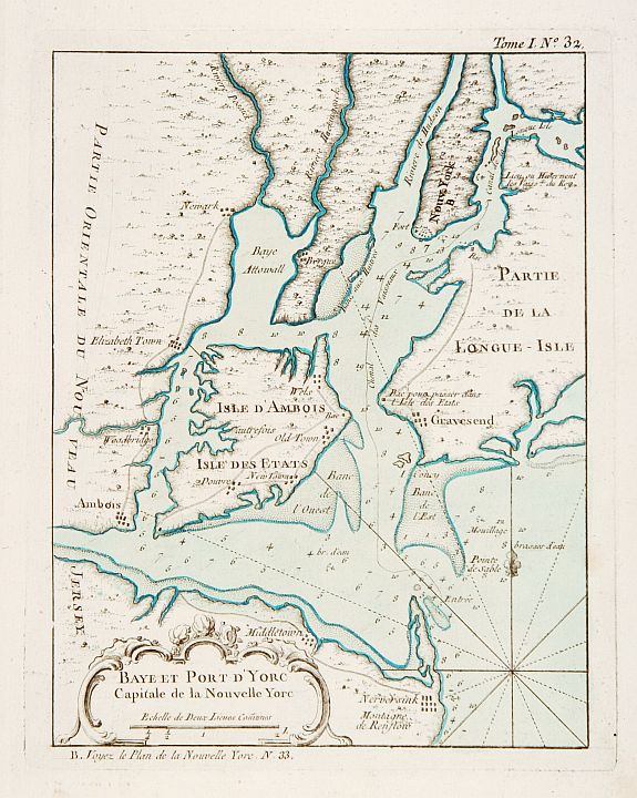 BELLIN,J.N., Baye et Port d'Yorc Capitale de la Nouvelle Yorc., antique map, old maps